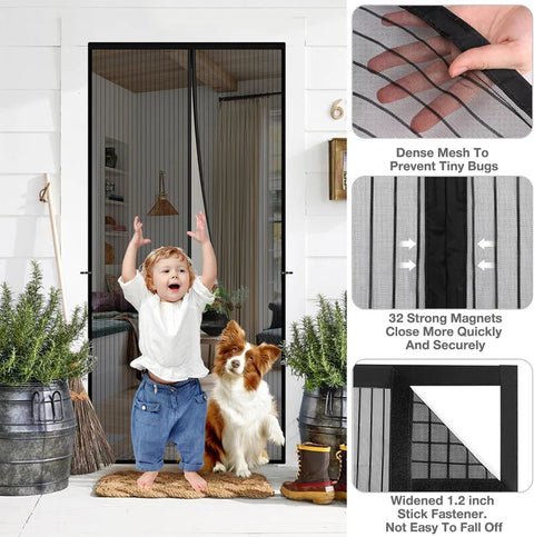 Mosquito Door Net Mesh Screen – Magnetic Hands Free Closer